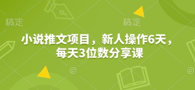 小说推文项目，新人操作6天，每天3位数分享课-九鹄轻创网